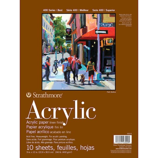 Strathmore Acrylic Paper Pad, 400 Series, Tape-Bound, 10 Sheets, 9" x 12"